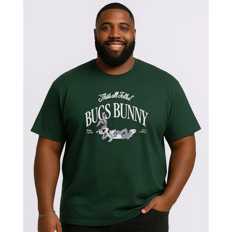 Camiseta Plus Size Masculina Algodão Estampa Pernalonga Verde G1