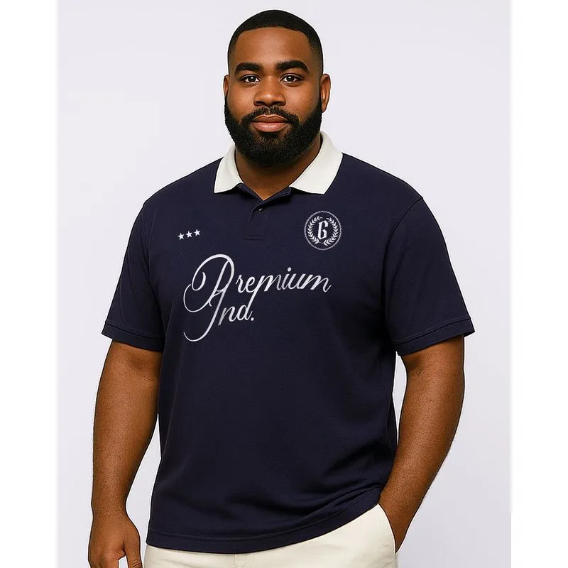 Camisa Polo Plus Size Masculina Piquet com Estampa Marinho G2