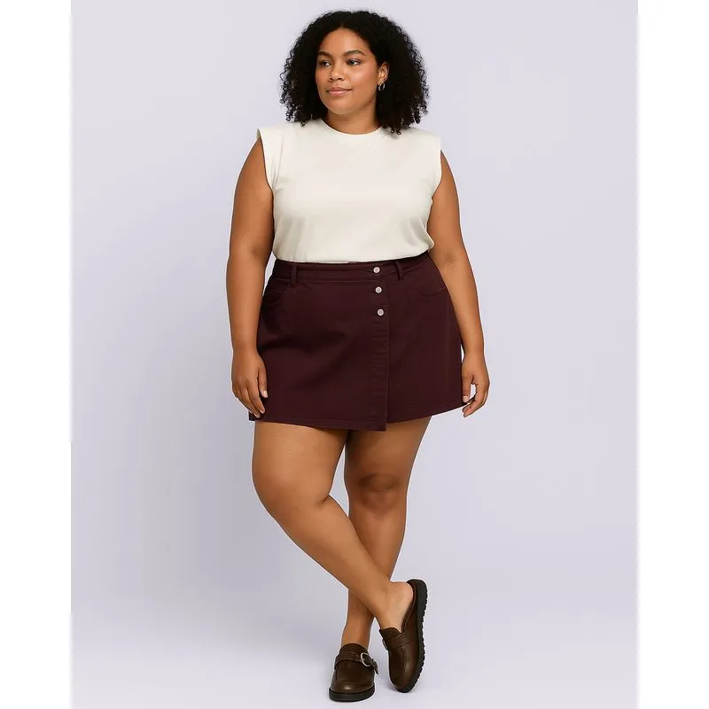 Shorts Saia Sarja Plus Size Feminina Curta Vizzy Marrom 54