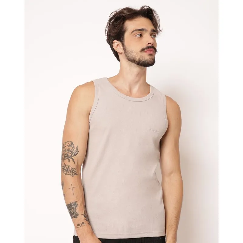 Regata Masculina Texturizada com Bordado Cinza XGG
