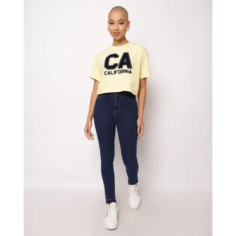 Calça Jeans Feminina Cigarrete com Barra Desfiada Azul 42