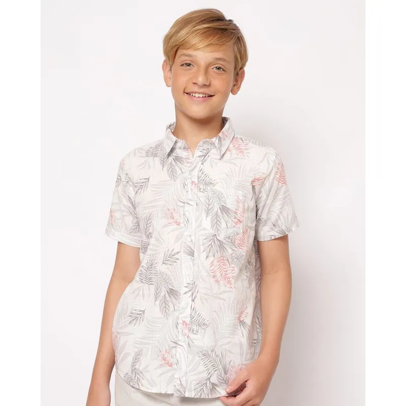 Camisa Juvenil Algodão com Estampa Tropical Cinza 16