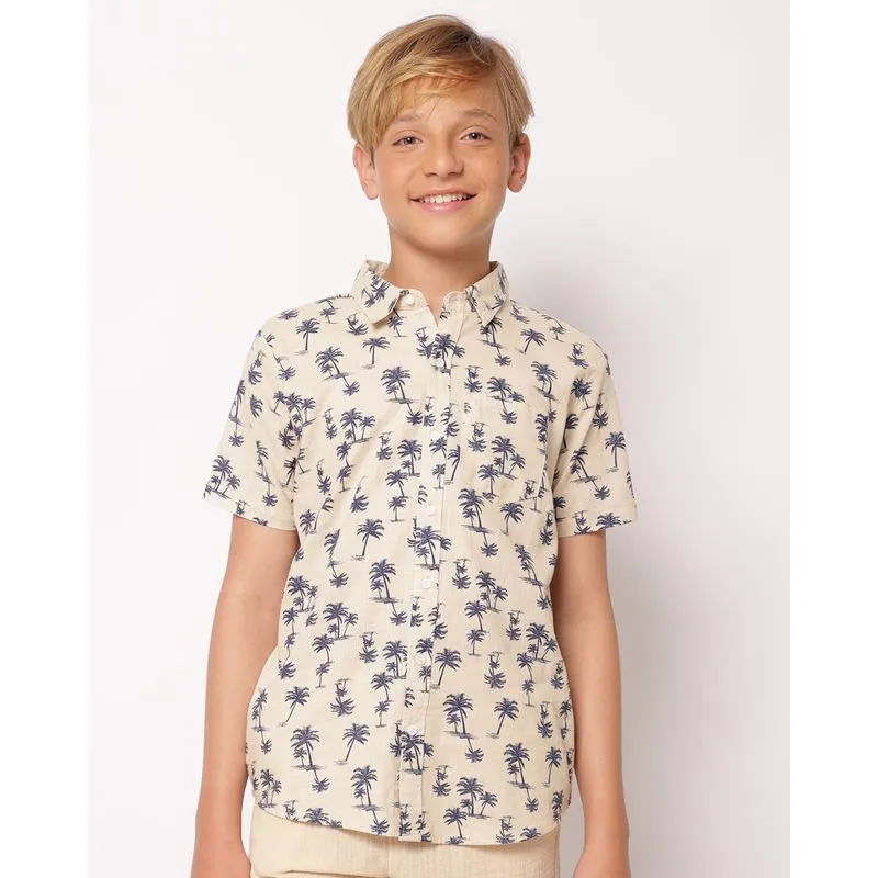 Camisa Juvenil Algodão com Estampa Tropical Bege 16