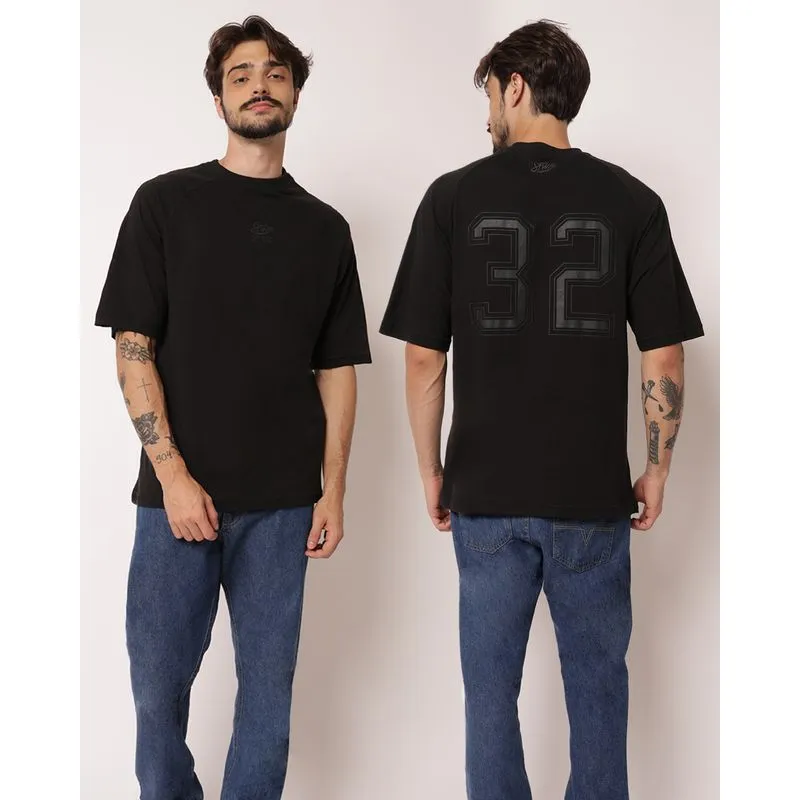 Camiseta Masculina Oversized Raglan com Estampa Preta GG