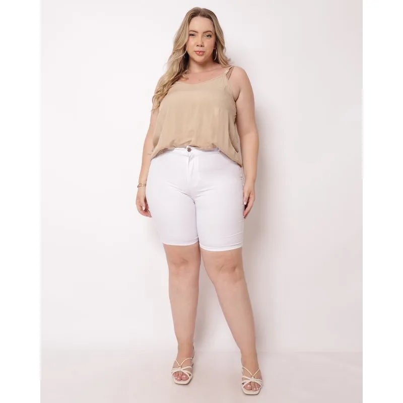 Bermuda Sarja Plus Size Feminina Branca 54