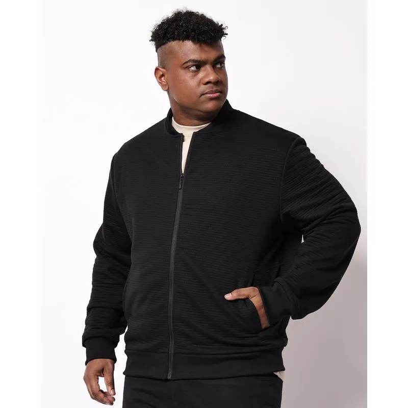 Jaqueta Plus Size Masculina Canelada com Bolsos Preto G1