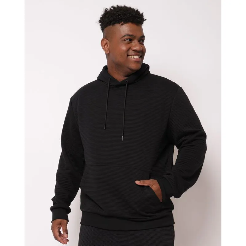 Blusão Moletom Plus Size Masculino Canelado Preto G4