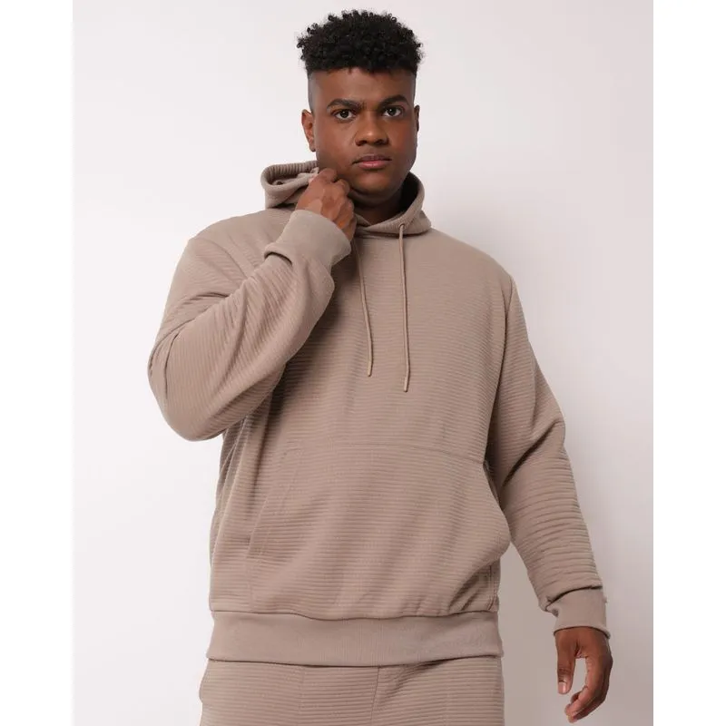 Blusão Moletom Plus Size Masculina Canelado com Capuz Bege G2