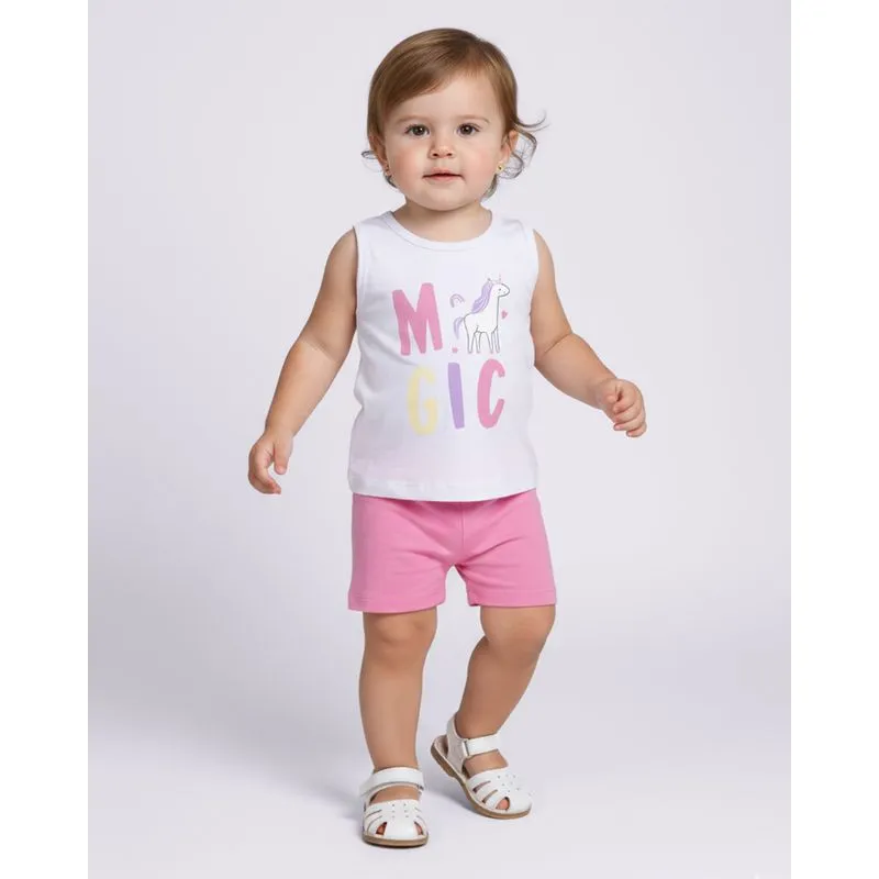 Conjunto Bebê Regata Estampa Unicórnio Branco 2