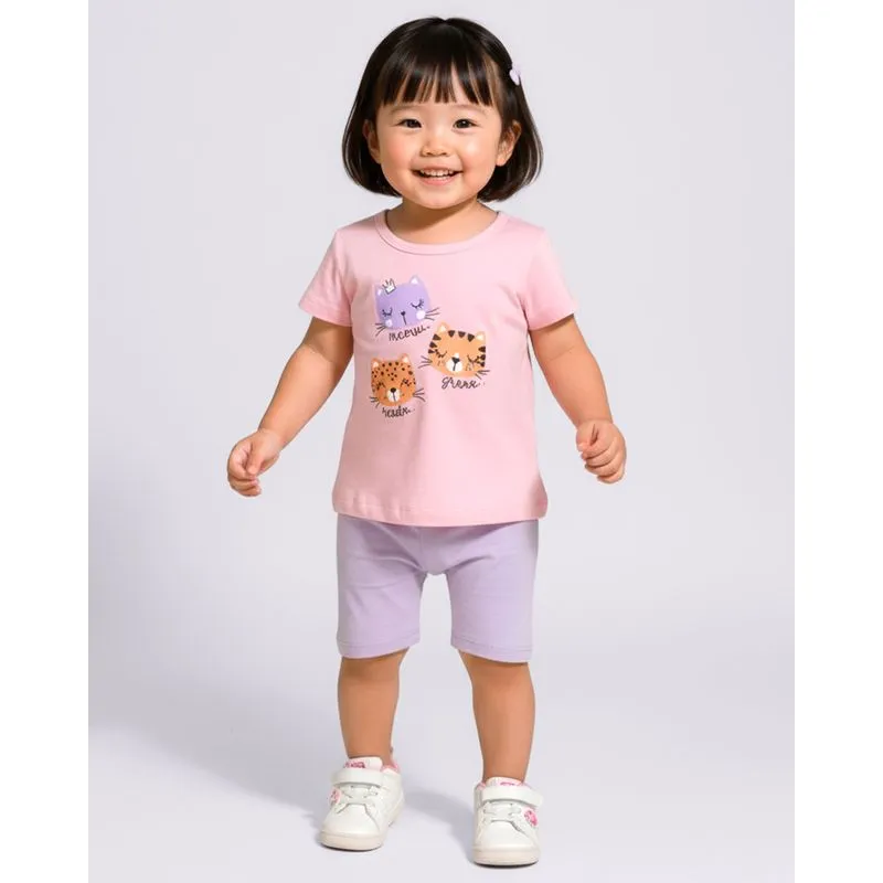 Conjunto Bebê Curto Algodão com Estampa Bichinhos Rosa 2