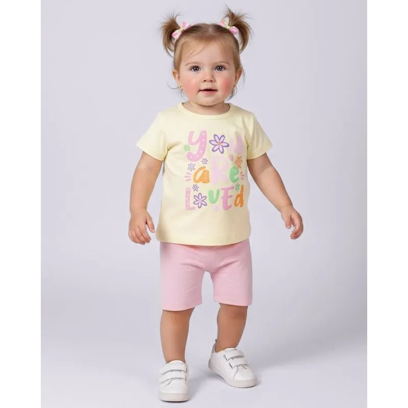 Conjunto Bebê Curto Algodão com Estampa Flores Amarelo 1