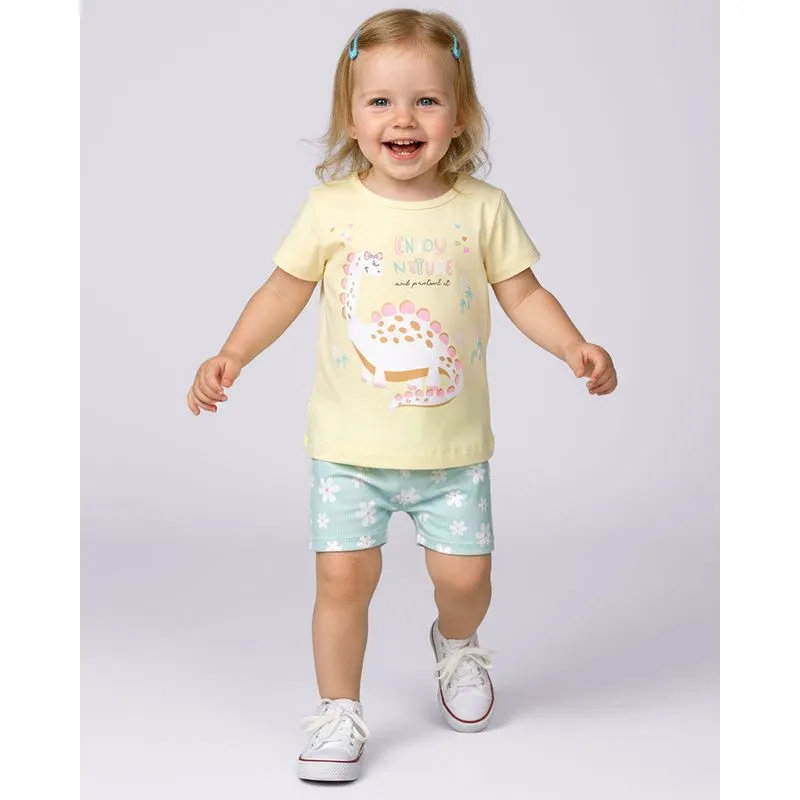 Conjunto Bebê Curto Estampa Dinossauro Amarelo 1