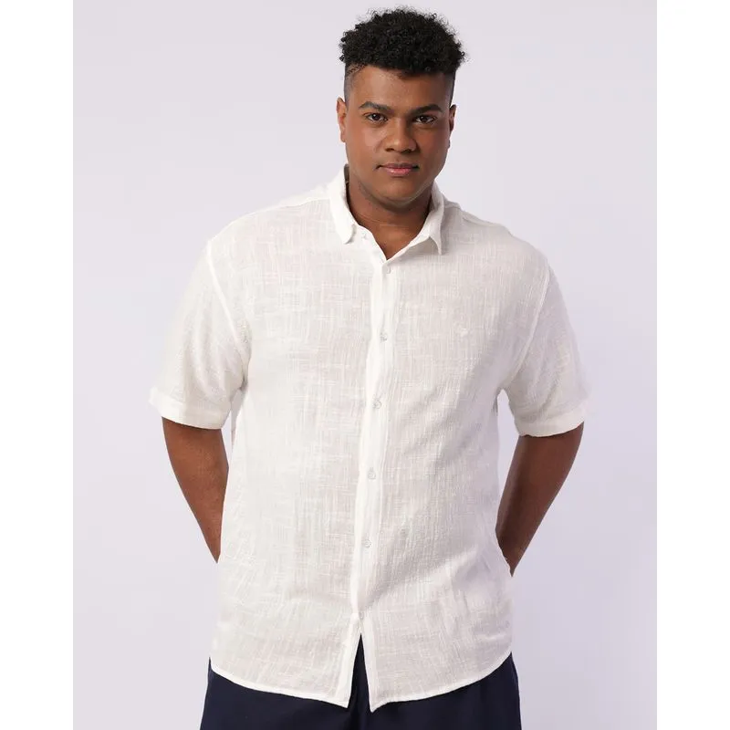 Camisa Plus Size Masculina Algodão Manga Curta Off White 7