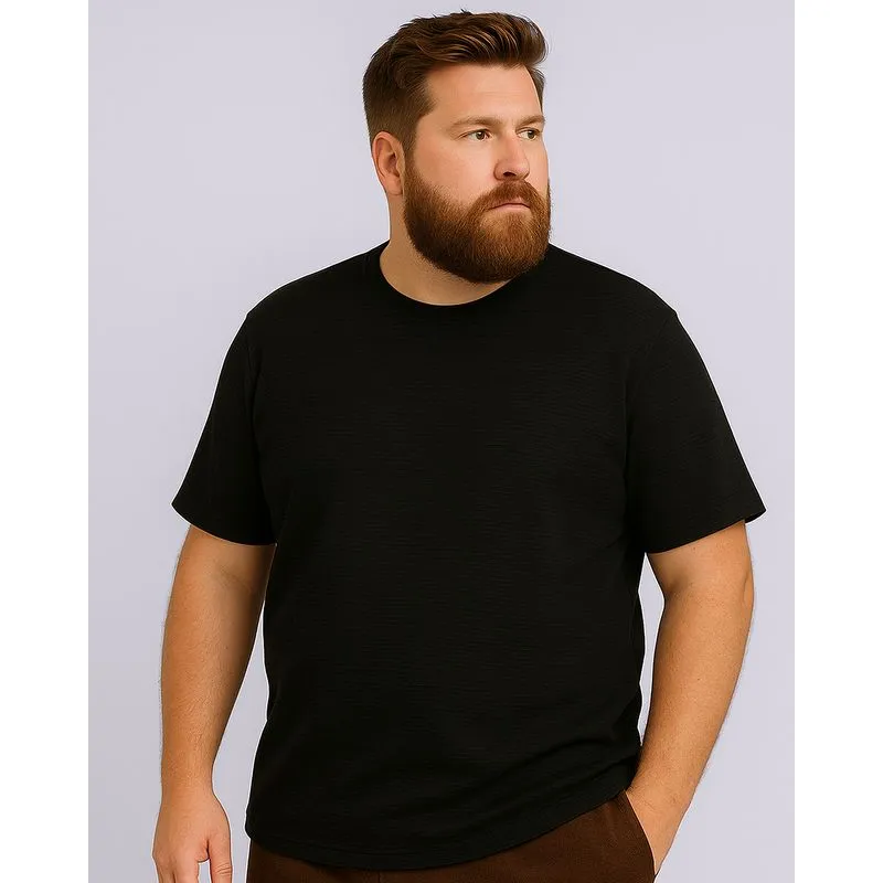 Camiseta Plus Size Masculina Texturizada Básica Manga Curta Preta G1