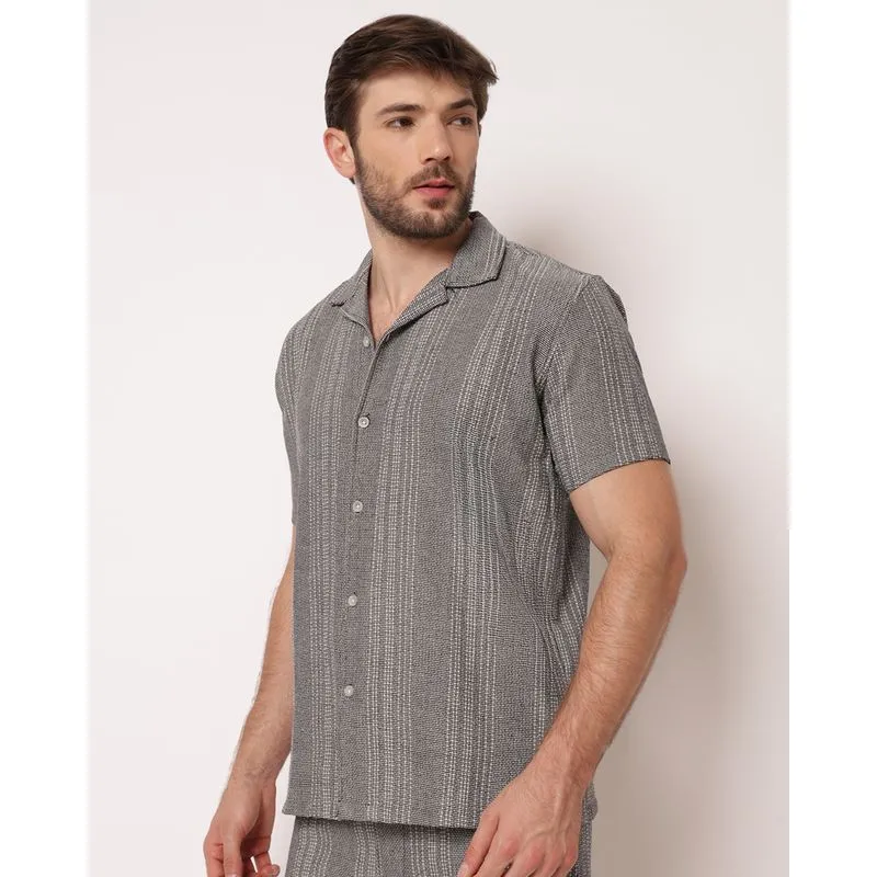 Camisa Masculina Texturizada Estampada Jacquard Preta M