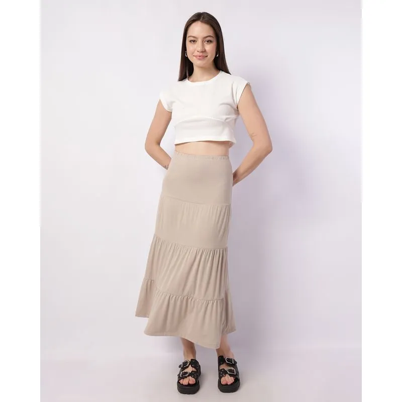 Saia Feminina Midi Três Marias Bege GG