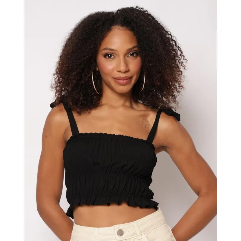 Blusa Feminina Alcinhas Cropped Lastex Preta GG