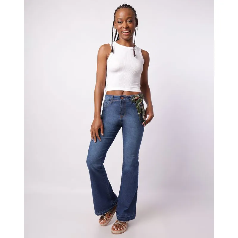 Calça Jeans Feminina Flare com Lenço Azul 40