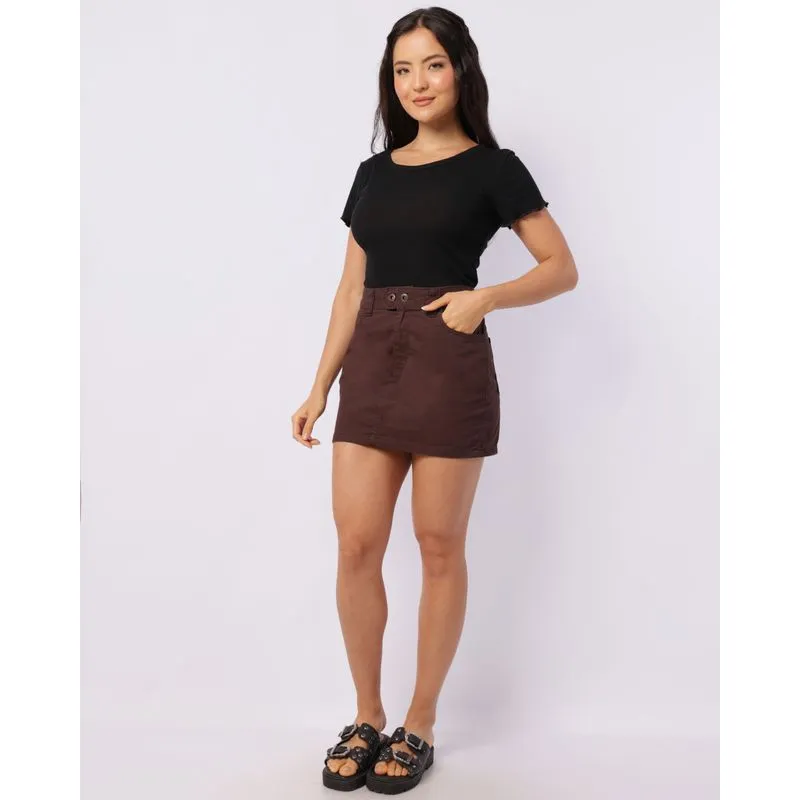Saia Sarja Feminina Curta com Bolsos Marrom 40