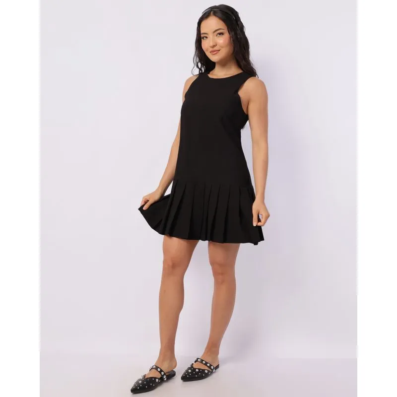 Vestido Feminino Regata Curto Viscose com Pregas Preto P