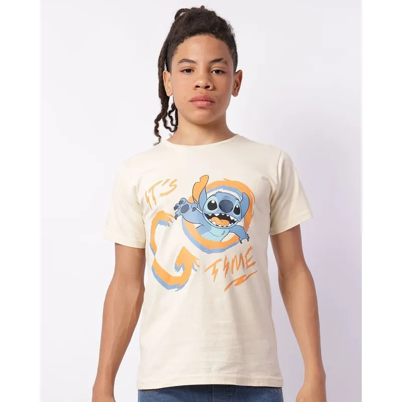 Camiseta Juvenil Disney Stitch Algodão com Estampa Bege 14