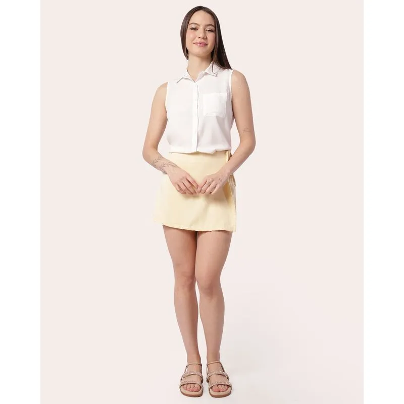 Short Saia Feminino Cós Reto com Amarração Amarelo 42