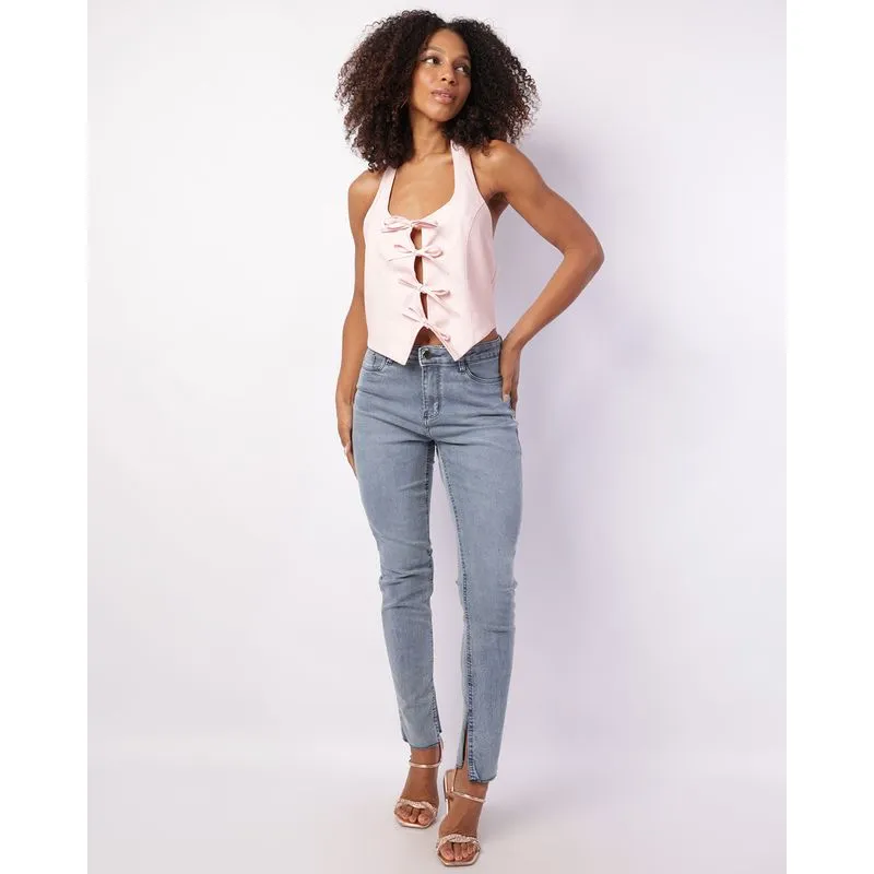 Calça Jeans Feminina Skinny Abertura na Barra Azul 40