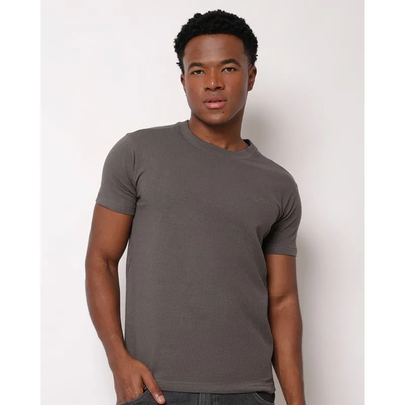 Camiseta Masculina Gangster Algodão Texturizada Manga Curta Cinza G