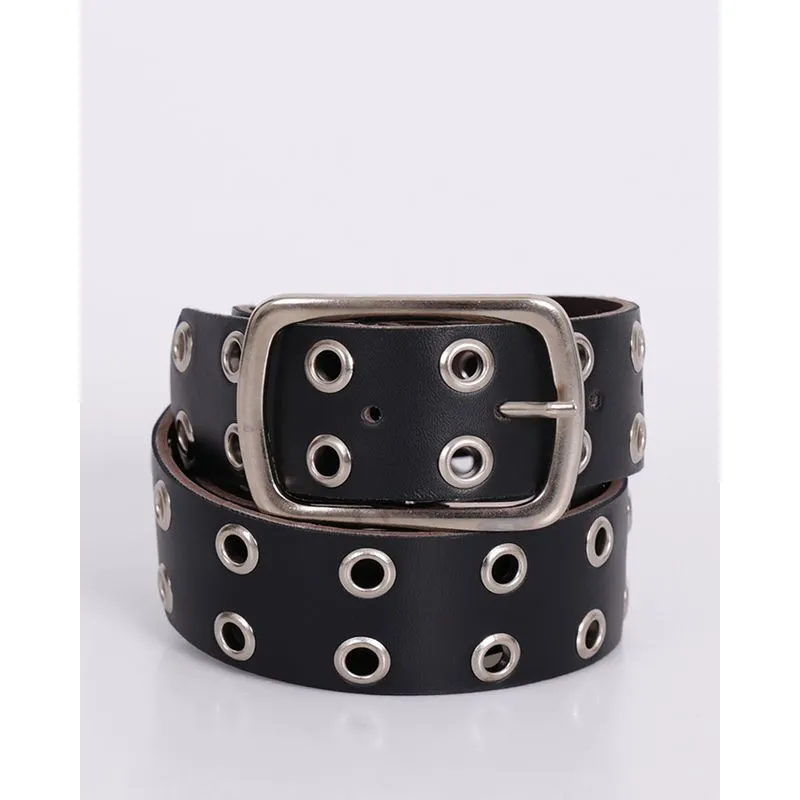 Cinto Feminino Fivela com Ilhóses Duplo Preto GG