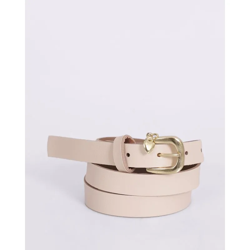 Cinto Feminino Slim Fivela com Pingente Bege P