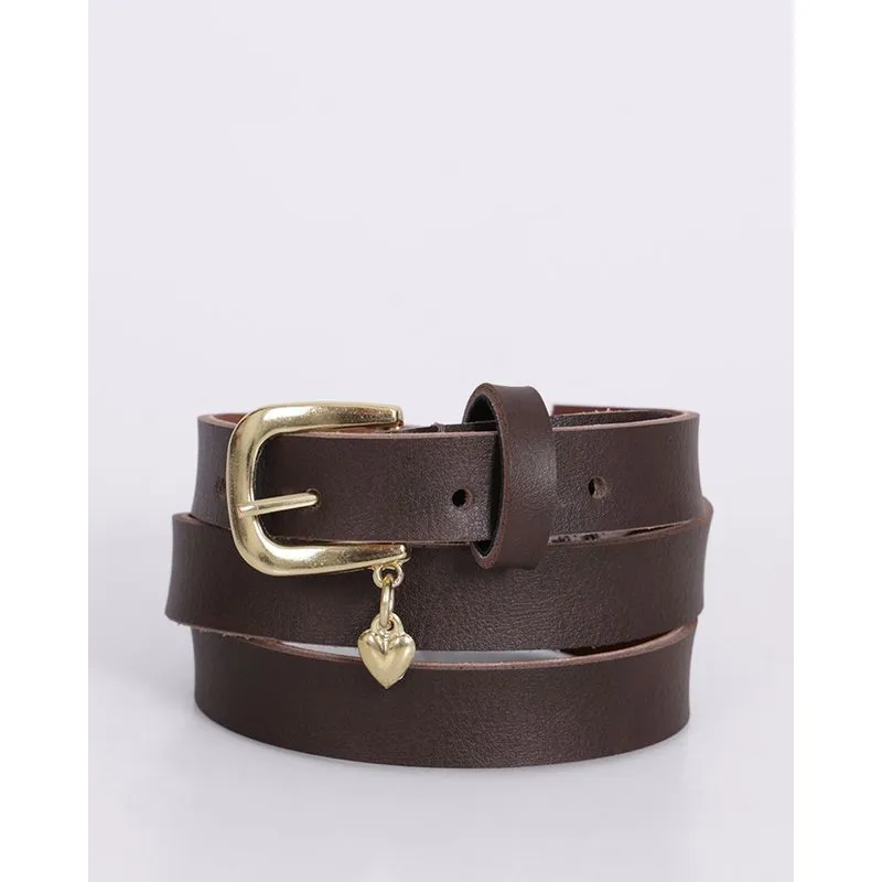 Cinto Feminino Slim Fivela com Pingente Marrom GG