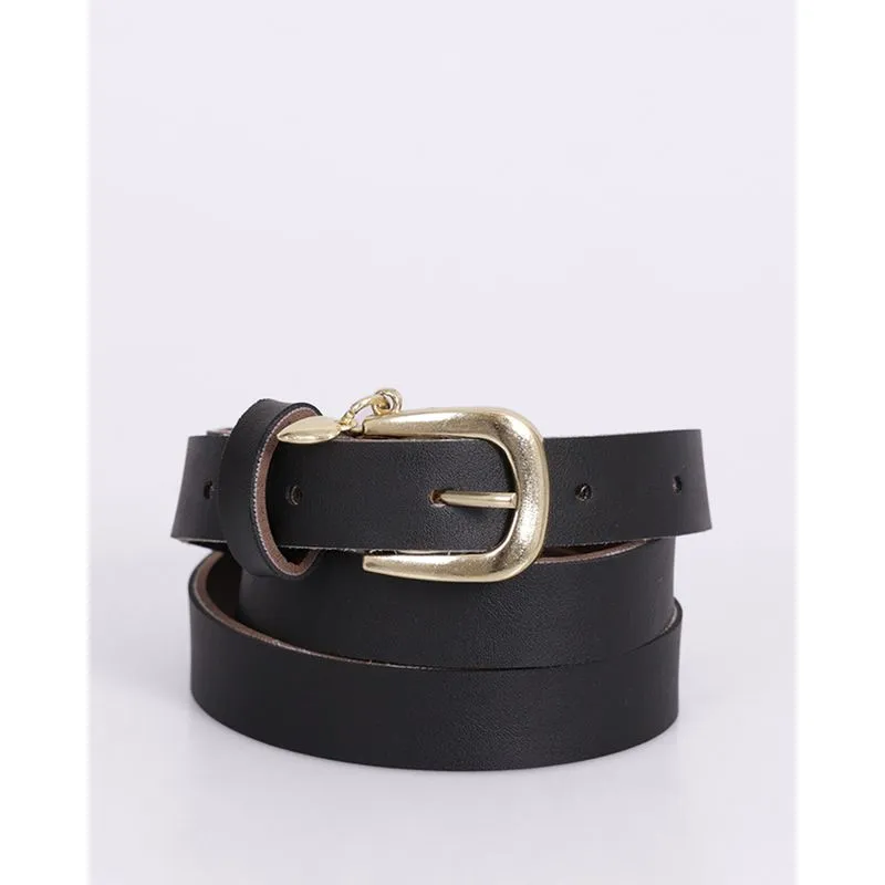 Cinto Feminino Slim Fivela com Pingente Preto G