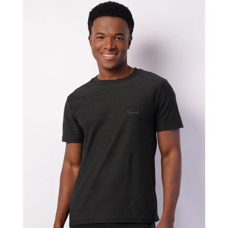 Camiseta Masculina Texturizada com Bordado Manga Curta Cinza GG