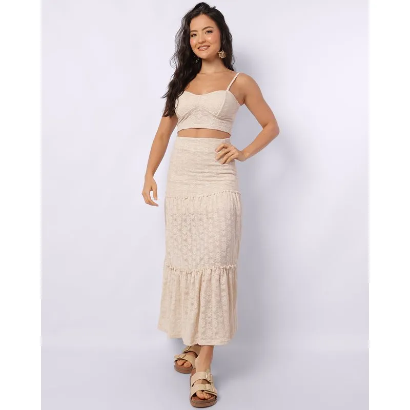 Saia Feminina Midi Três Marias De Renda Bege P