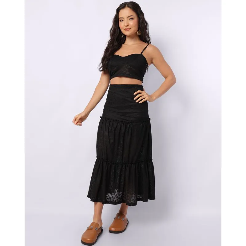 Saia Feminina Midi Três Marias De Renda Preta PP