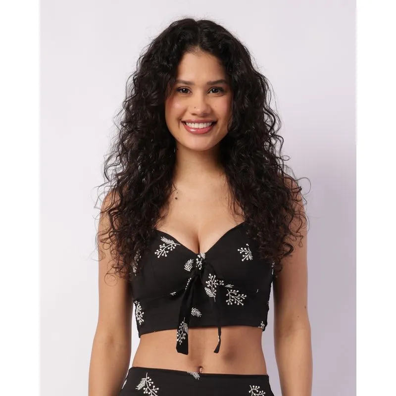 Blusa Feminina Alcinha Cropped Bordados Preta P