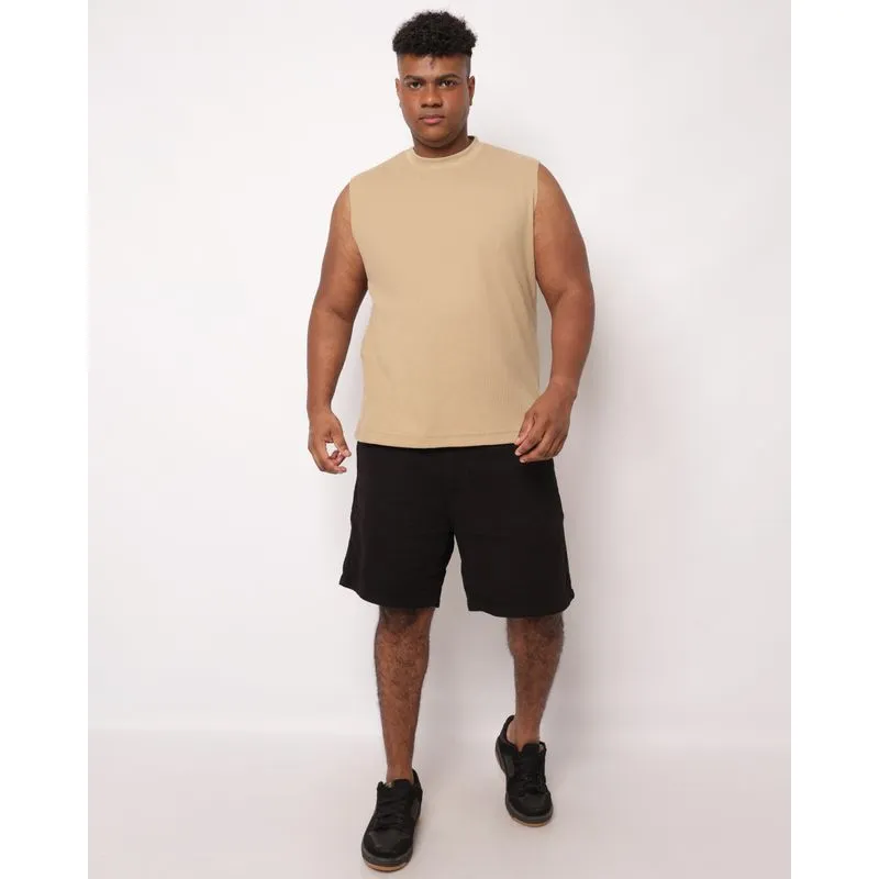 Bermuda Sarja Plus Size Masculina Reta com Bolsos Cós com Elástico Preta G3