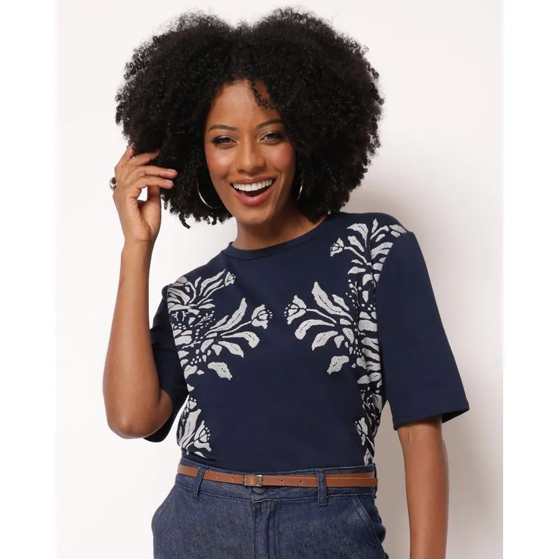 Blusa Feminina Viscose Estampa Texturizada Marinho GG