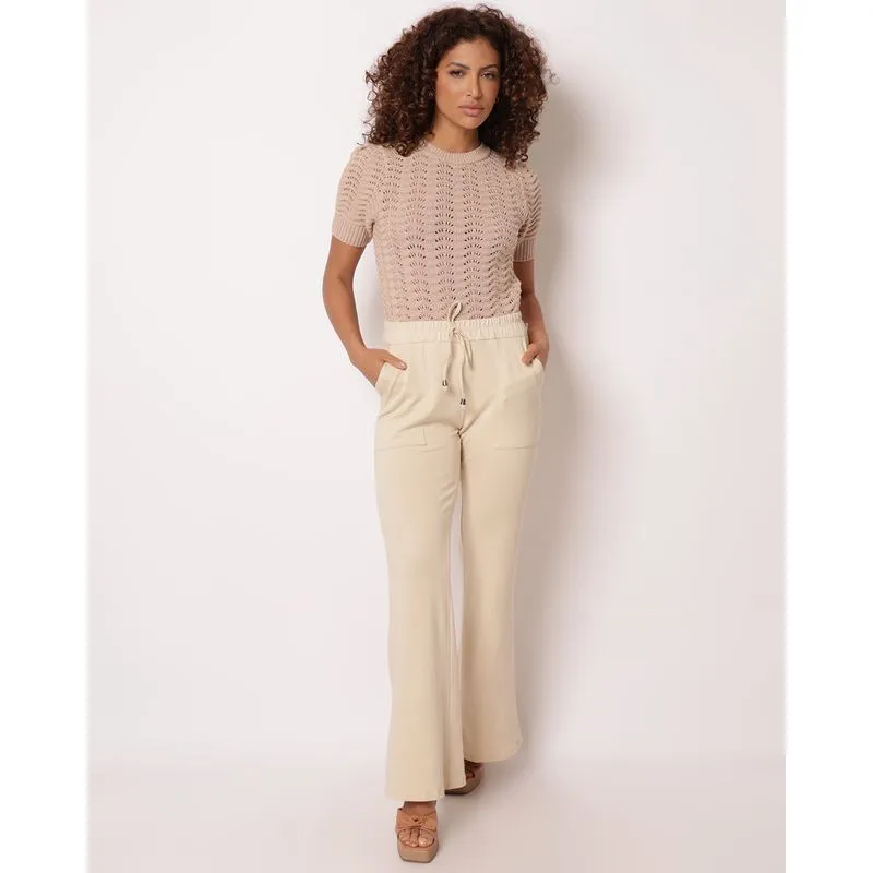 Calça Feminina Reta Viscose com Bolsos Bege G