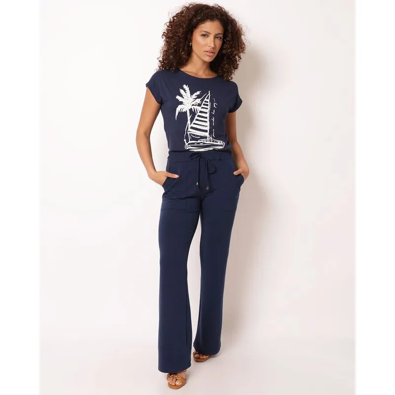Calça Feminina Reta Viscose com Bolsos Marinho XG