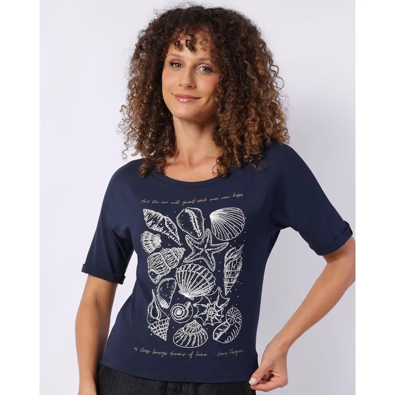 Blusa Feminina Viscose com Aplicação Strass Manga Curta Marinho G