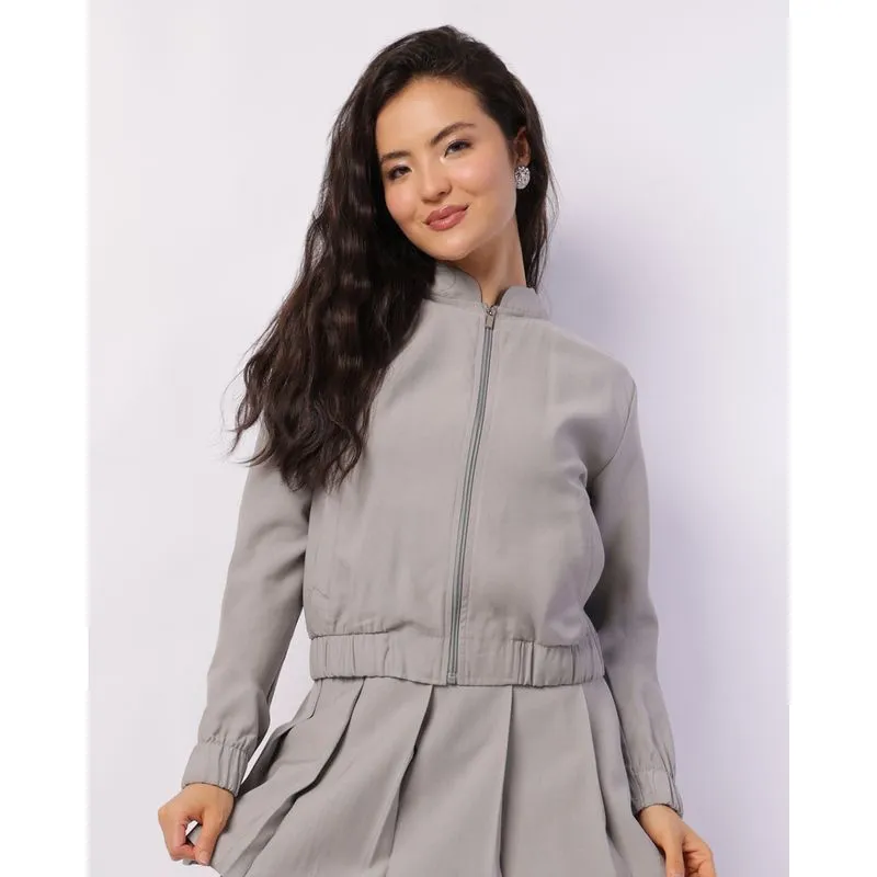 Jaqueta Feminina Bomber Viscose com Bolsos Cinza M