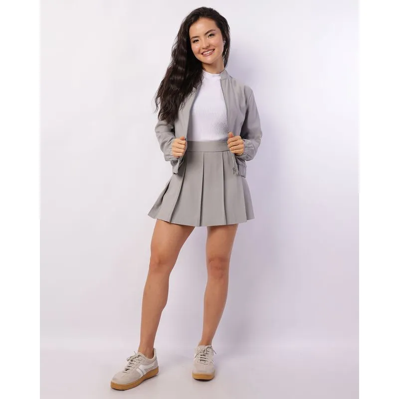 Short Saia Feminino Curto Viscose Plissado Cinza M
