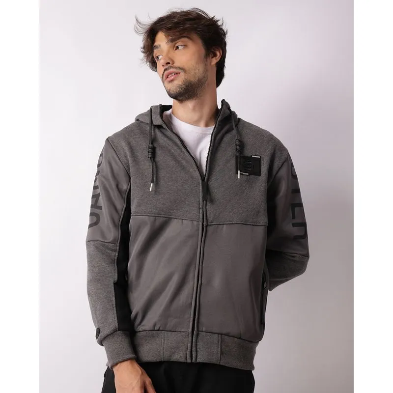 Jaqueta Moletom Masculina Gangster Com Capuz Recortes Cinza M