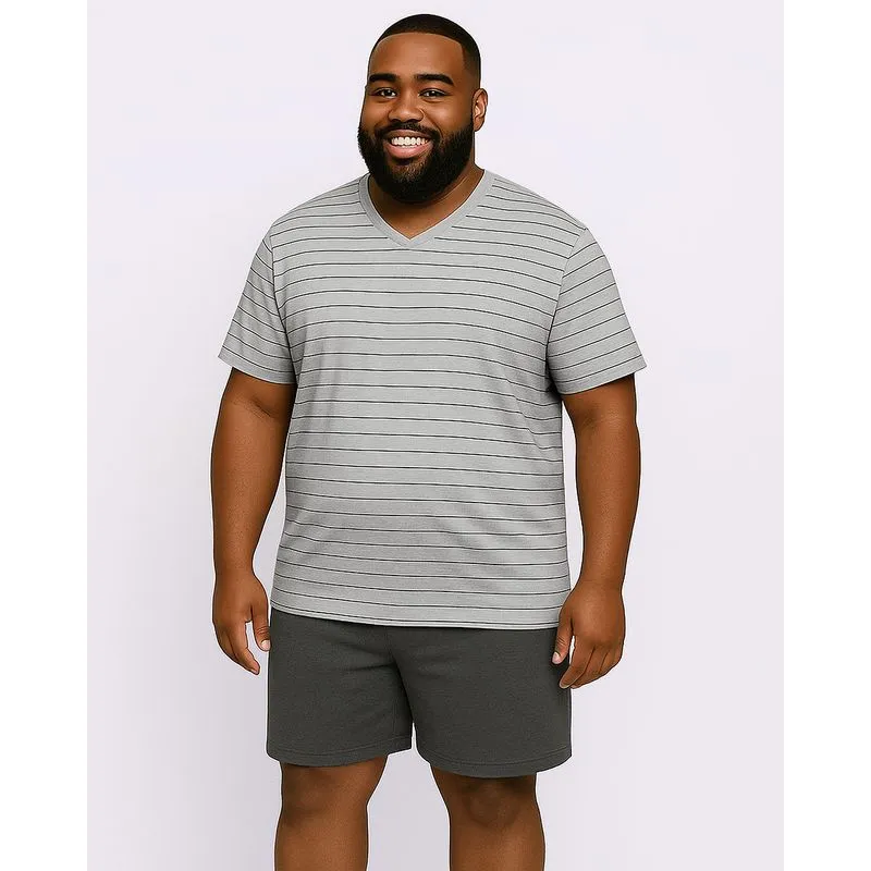 Pijama Plus Size Masculino Curto Listrado Cinza G3