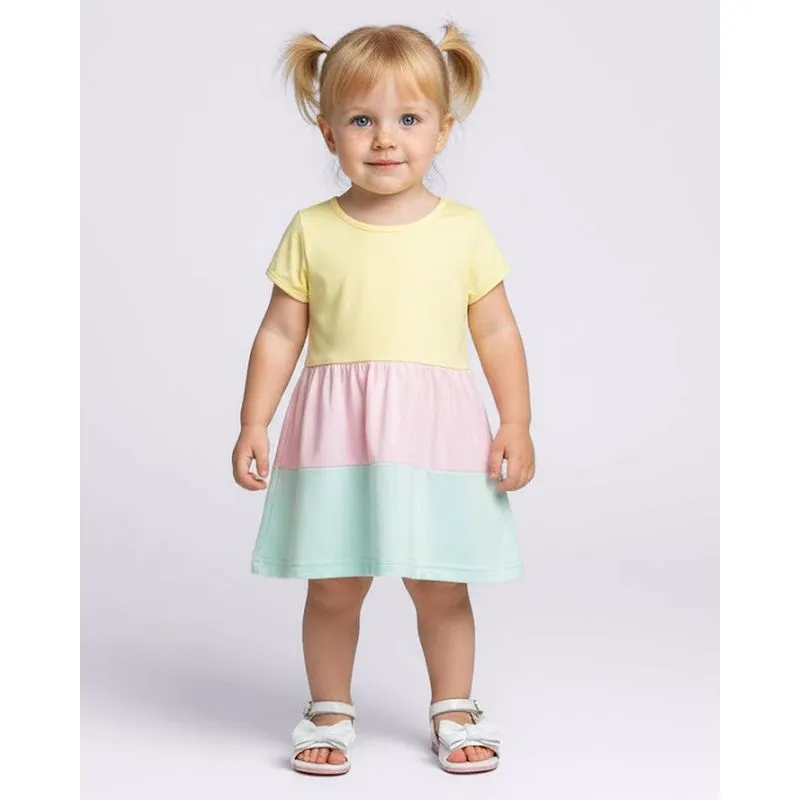 Vestido Bebê Curto Algodão Três Marias Manga Curta Amarelo 3