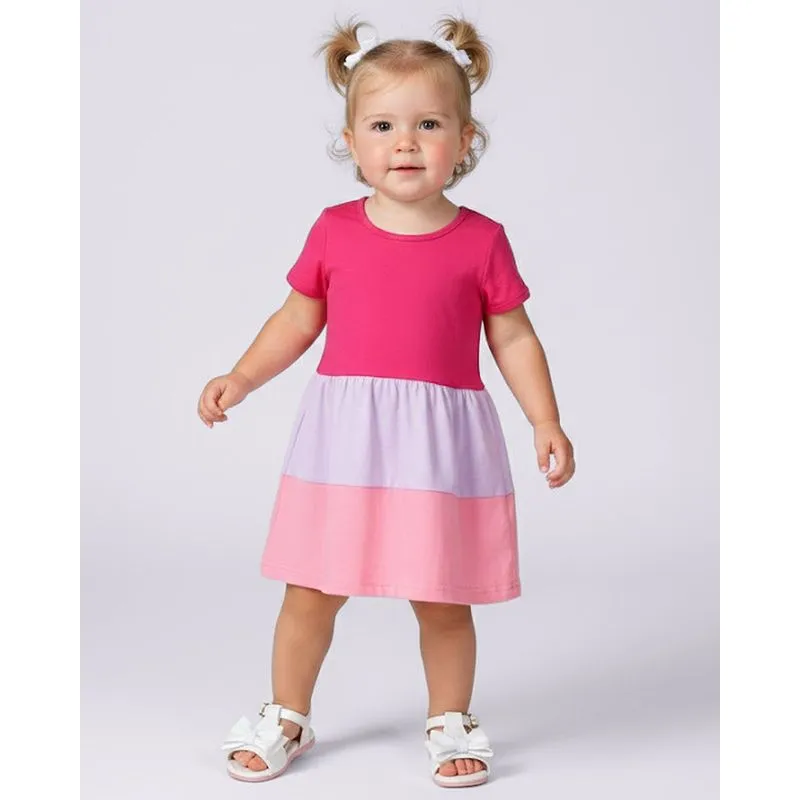 Vestido Bebê Curto Três Marias Manga Curta Rosa 2