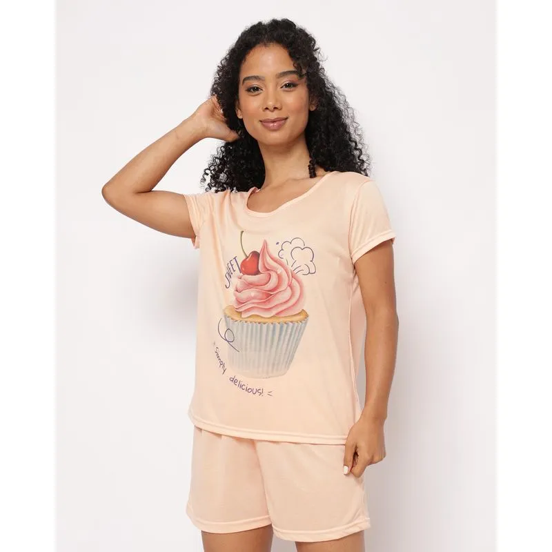 Pijama Feminino Curto com Estampa Frontal Laranja P