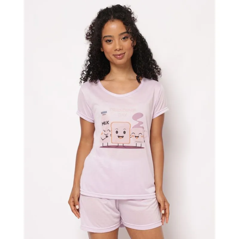 Pijama Feminino Curto com Estampa Frontal Lilás GG