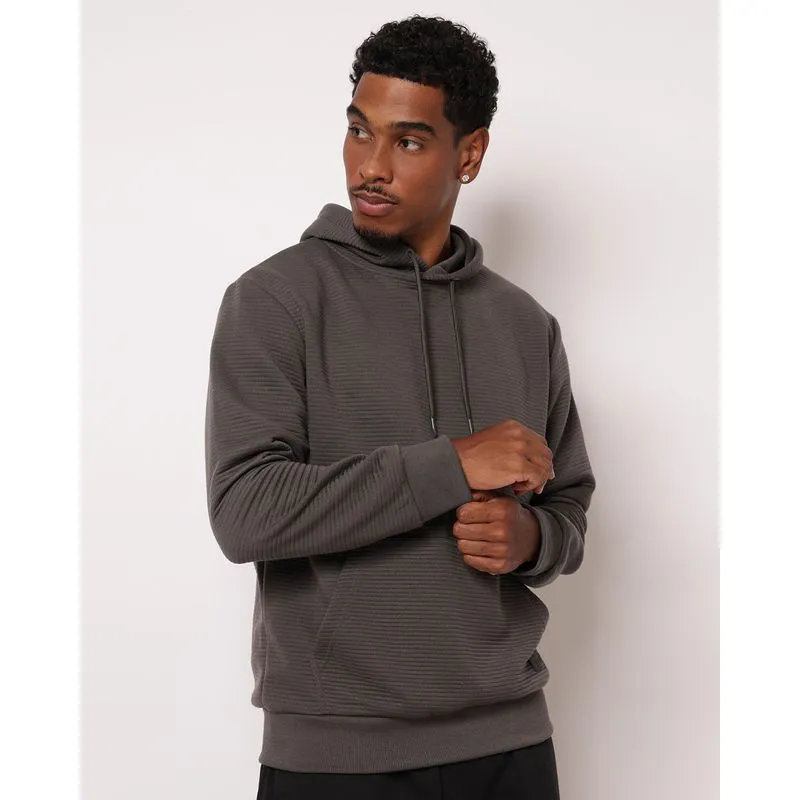Blusão Moletom Masculino Canelado com Capuz Bolso Canguru Cinza M